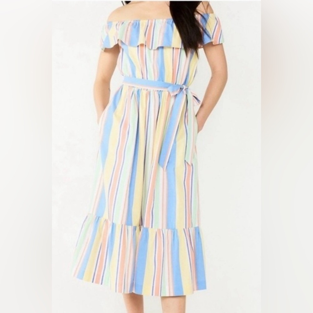 NWOT Draper James Reese Witherspoon cotton striped ruffle hem maxi dress